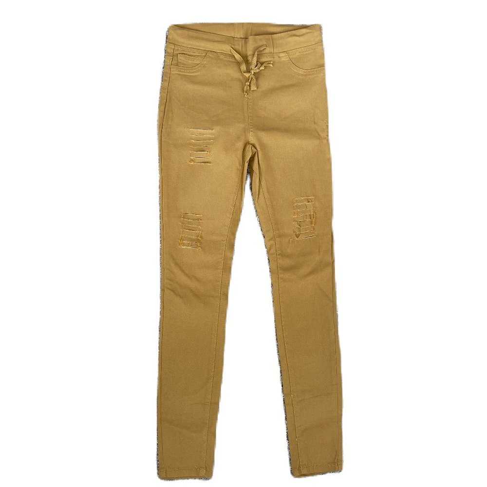 NWOT Mustard Yellow Raw-Slit Drawstring Jeggings